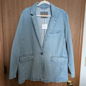American Eagle Outfitters Light Blue Denim Blazer Jacket - Women